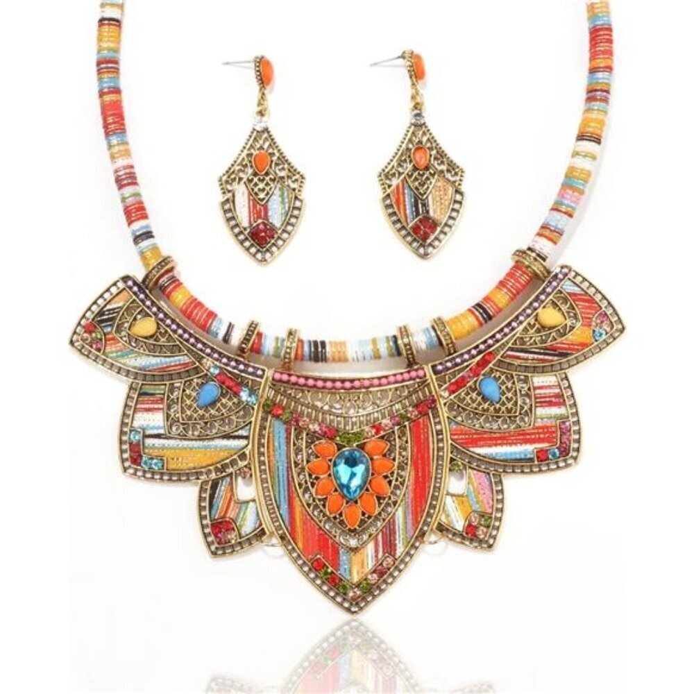 Gold Bohemian Jewelry Sets for Women Boho Tribal Retro Statement Choker Necklace